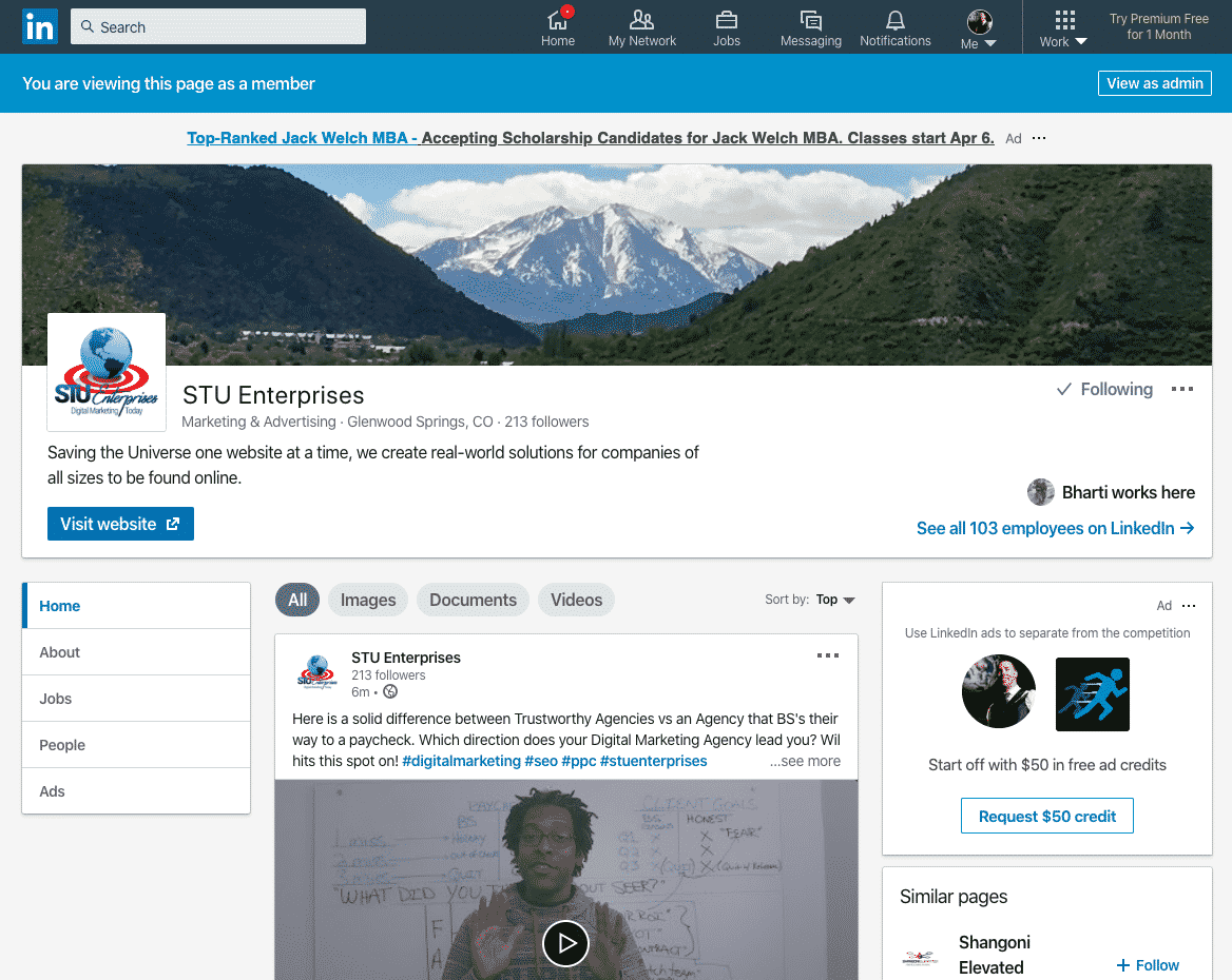 STU Enterprises LinkedIn Page Live