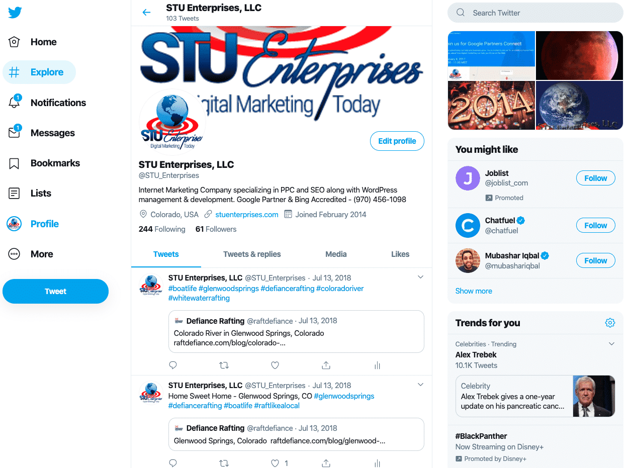 STU Enterprises Twitter Page Live